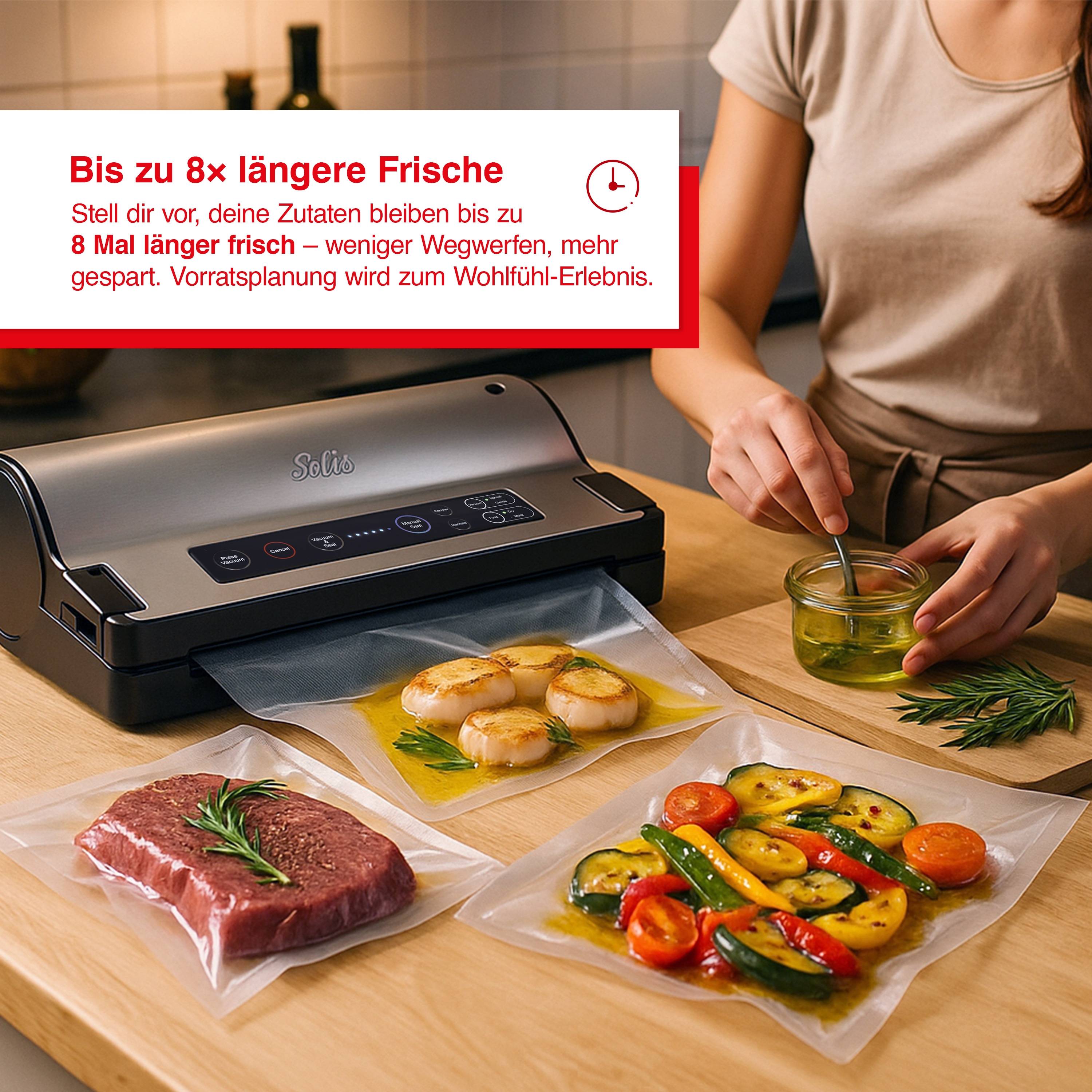 Solis Vakuumiergerät Marinierfunktion 2,5mm Schweißnaht, Dauerbetrieb, Schlauch