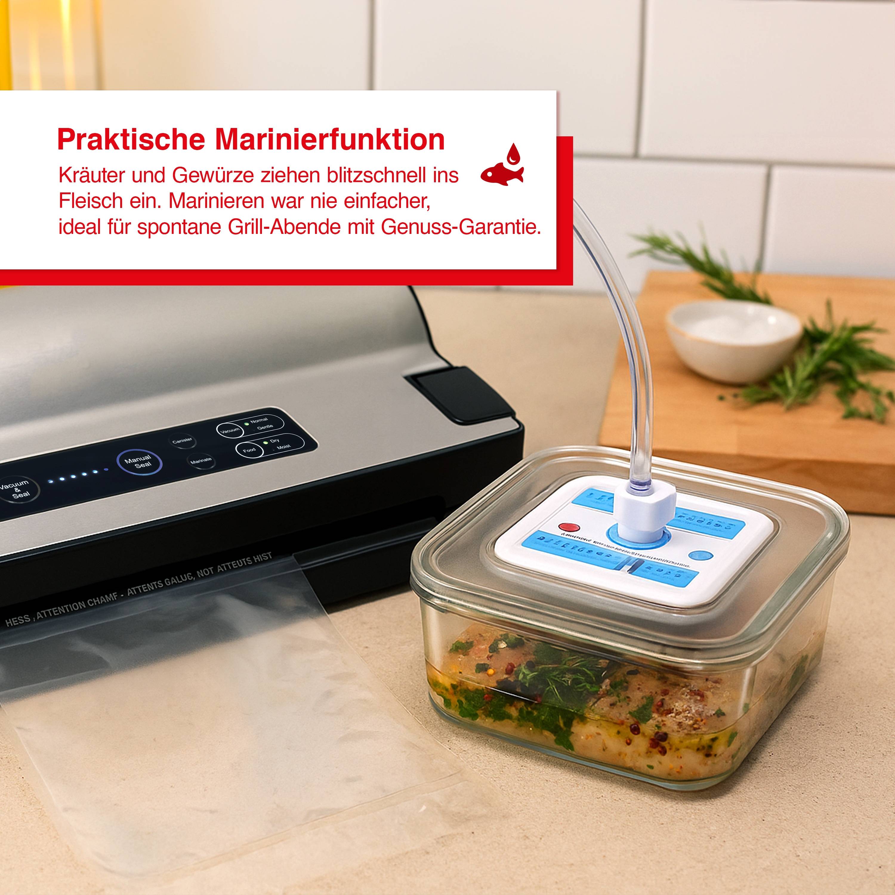 Solis Vakuumiergerät Marinierfunktion 2,5mm Schweißnaht, Dauerbetrieb, Schlauch