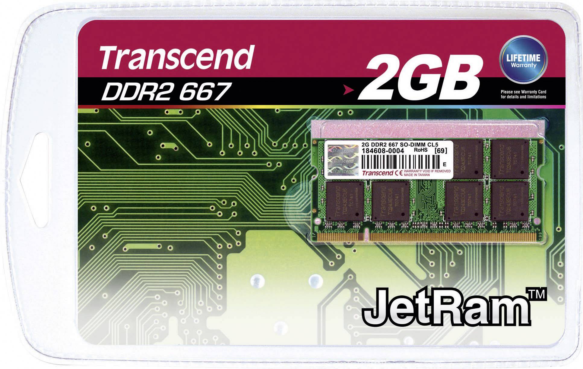 Transcend JM667QSU-2G Laptop-Arbeitsspeicher Modul JetRam 2GB 1 x 2GB DDR2-RAM 667MHz CL5 5-5-15