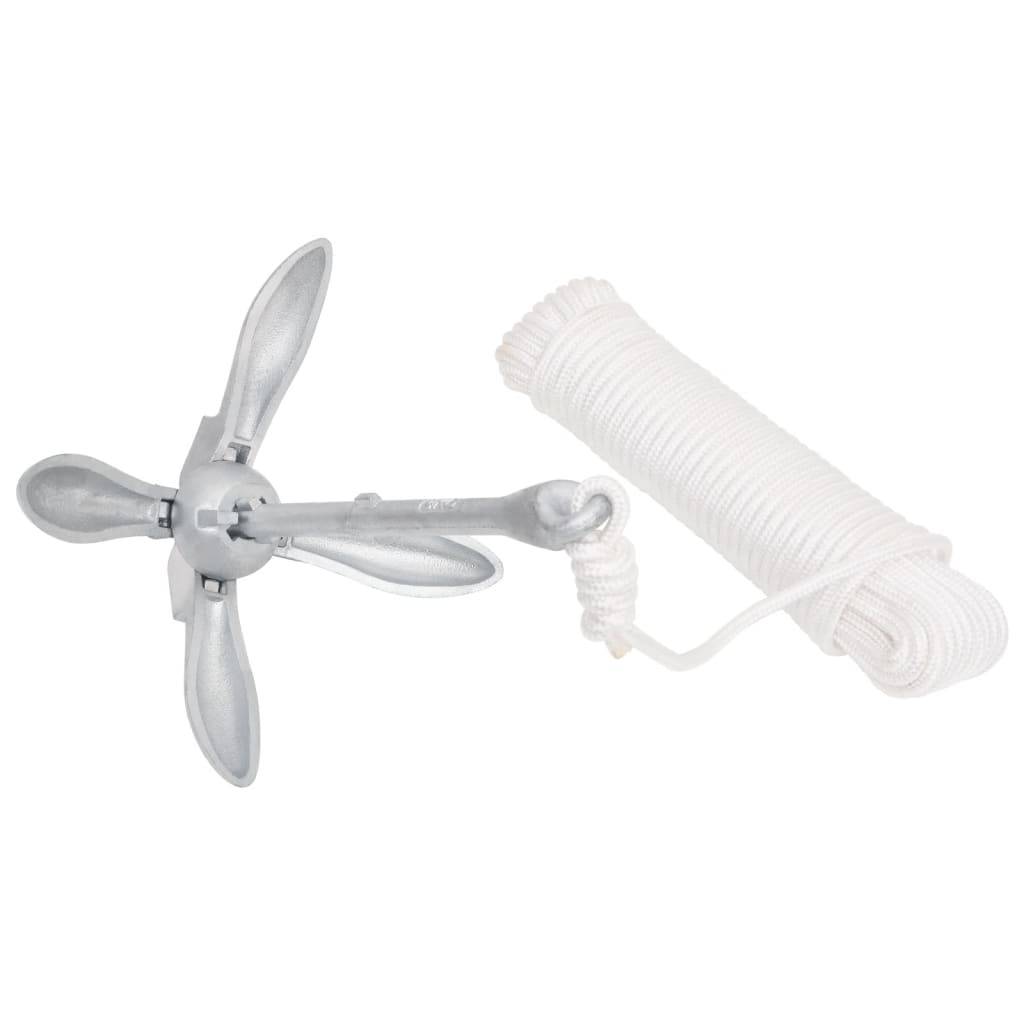vidaXL Klappanker mit Seil Silbern 3,2 kg Temperguss