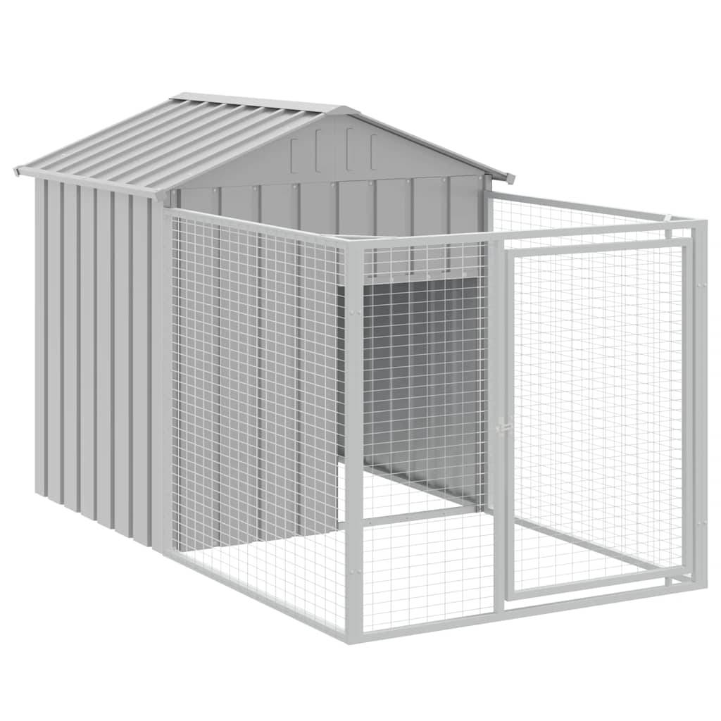 vidaXL Hundehütte mit Auslauf Hellgrau 117x201x123 cm Verzinkter Stahl