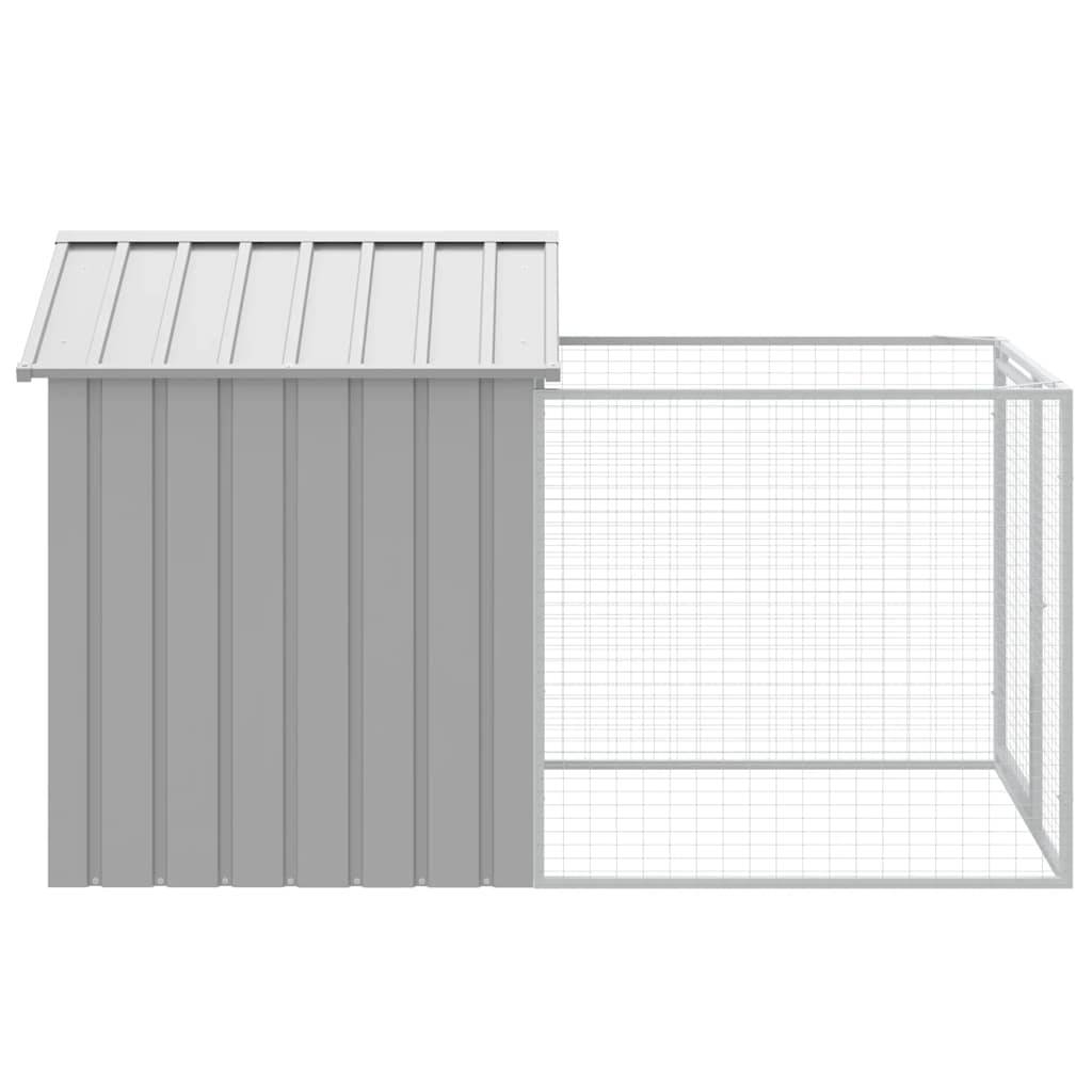 vidaXL Hundehütte mit Auslauf Hellgrau 117x201x123 cm Verzinkter Stahl
