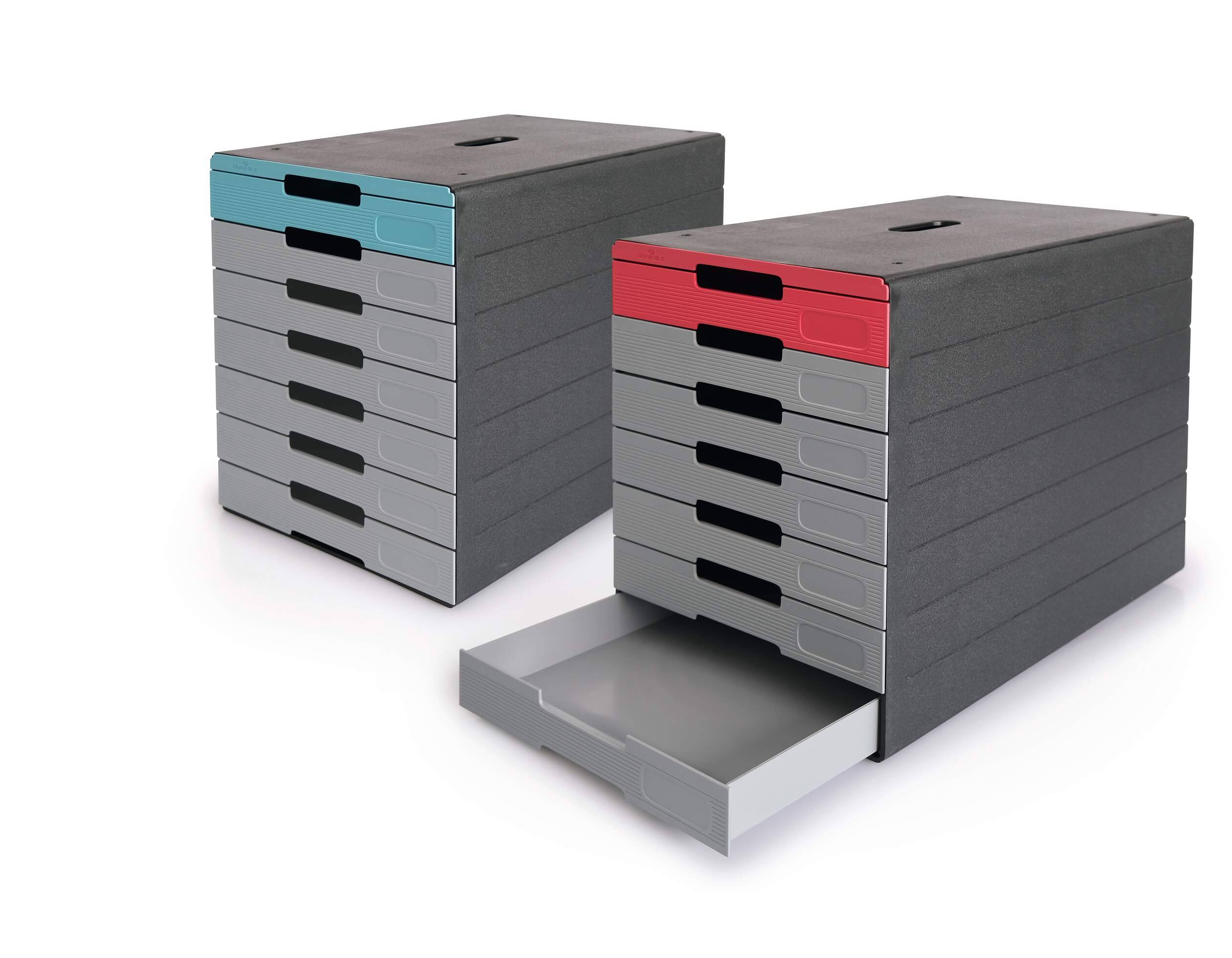 Durable Schubladenbox IDEALBOX PLUS grau/rot 776303 DIN C4 mit 7 Schubladen