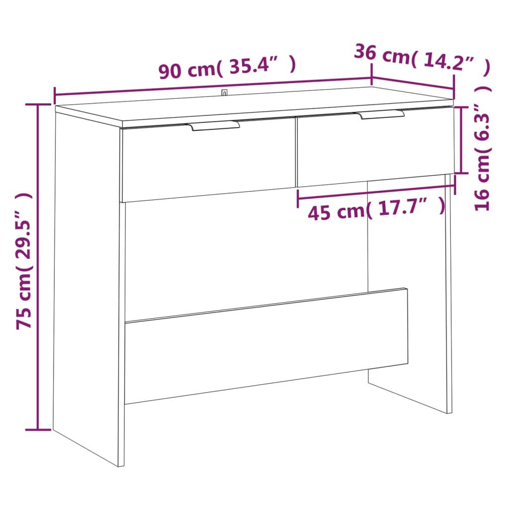 vidaXL Konsolentisch Schwarz 90x36x75 cm Holzwerkstoff