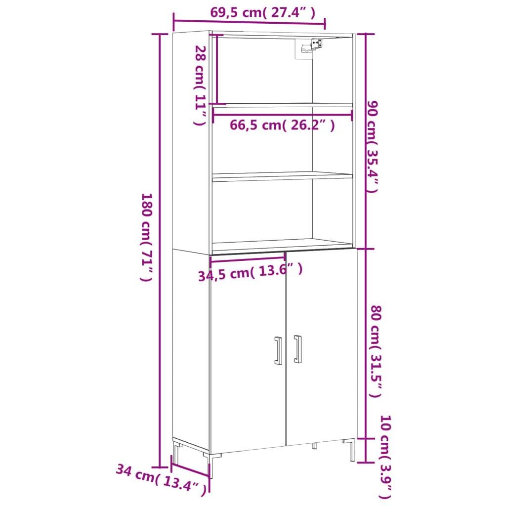 vidaXL Highboard Betongrau 69,5x34x180 cm Holzwerkstoff