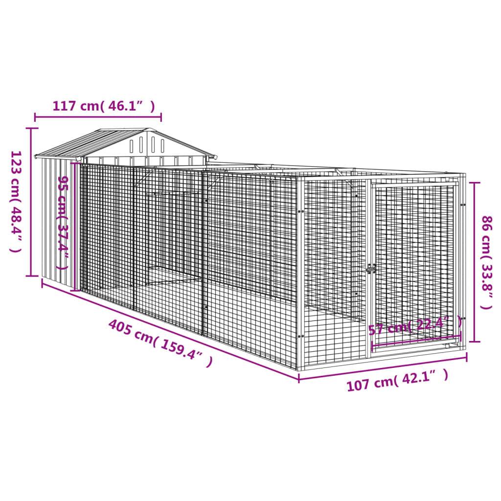 vidaXL Hundehütte mit Dach Anthrazit 117x405x123 cm Verzinkter Stahl
