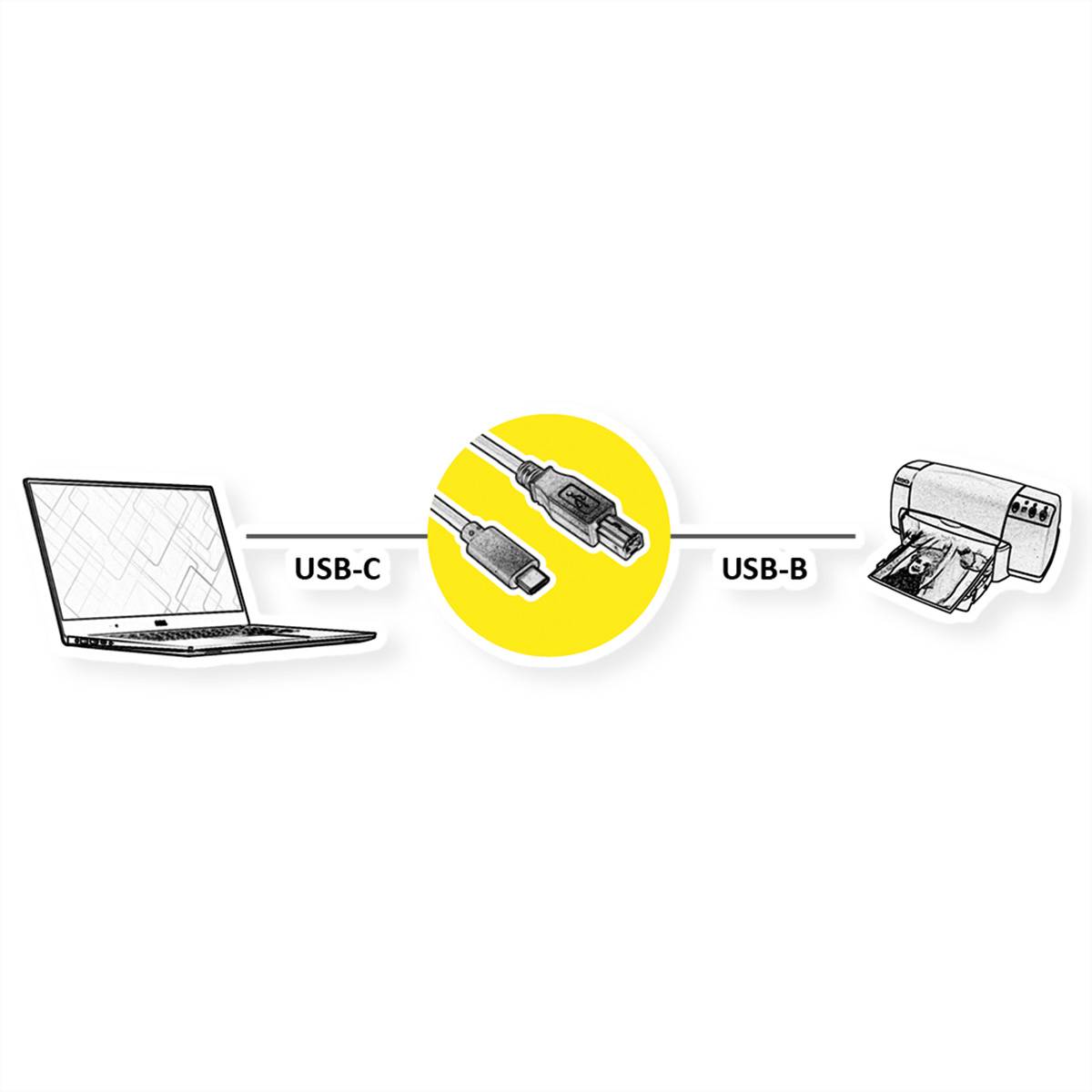 ROLINE USB 2.0 Typ C Kabel, C - B, ST/ST, schwarz, 3 m