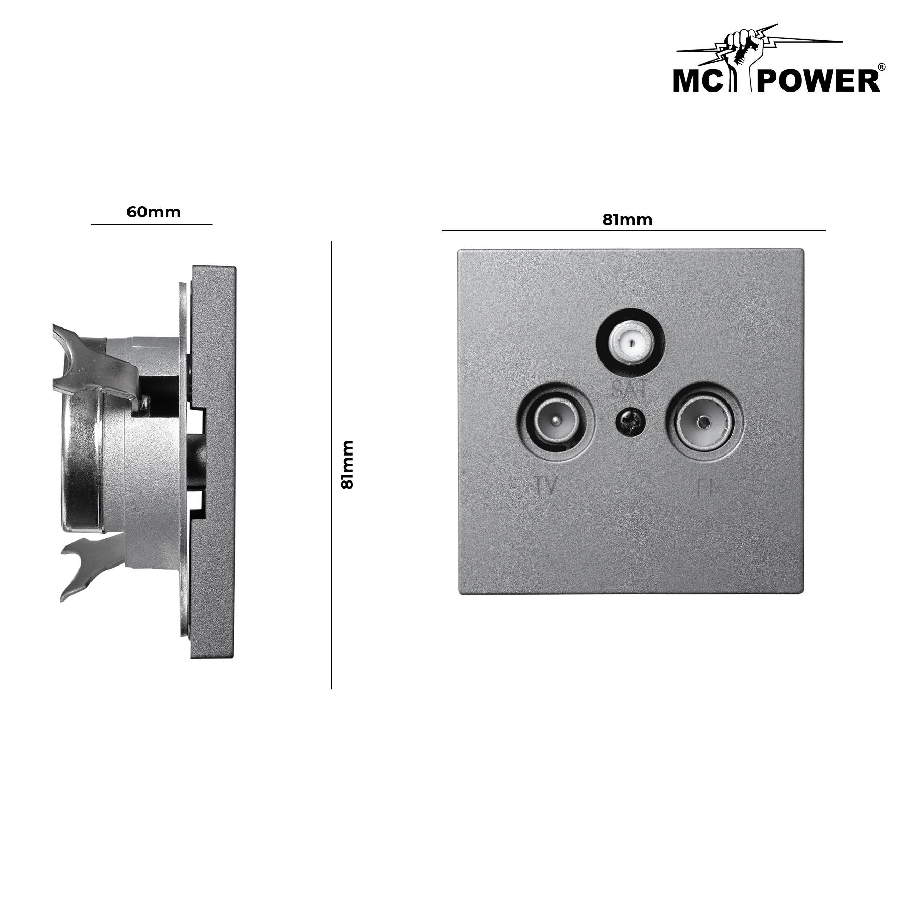 Antennendose McPower "Shallow" für TV, Radio und Sat, UP, anthrazit