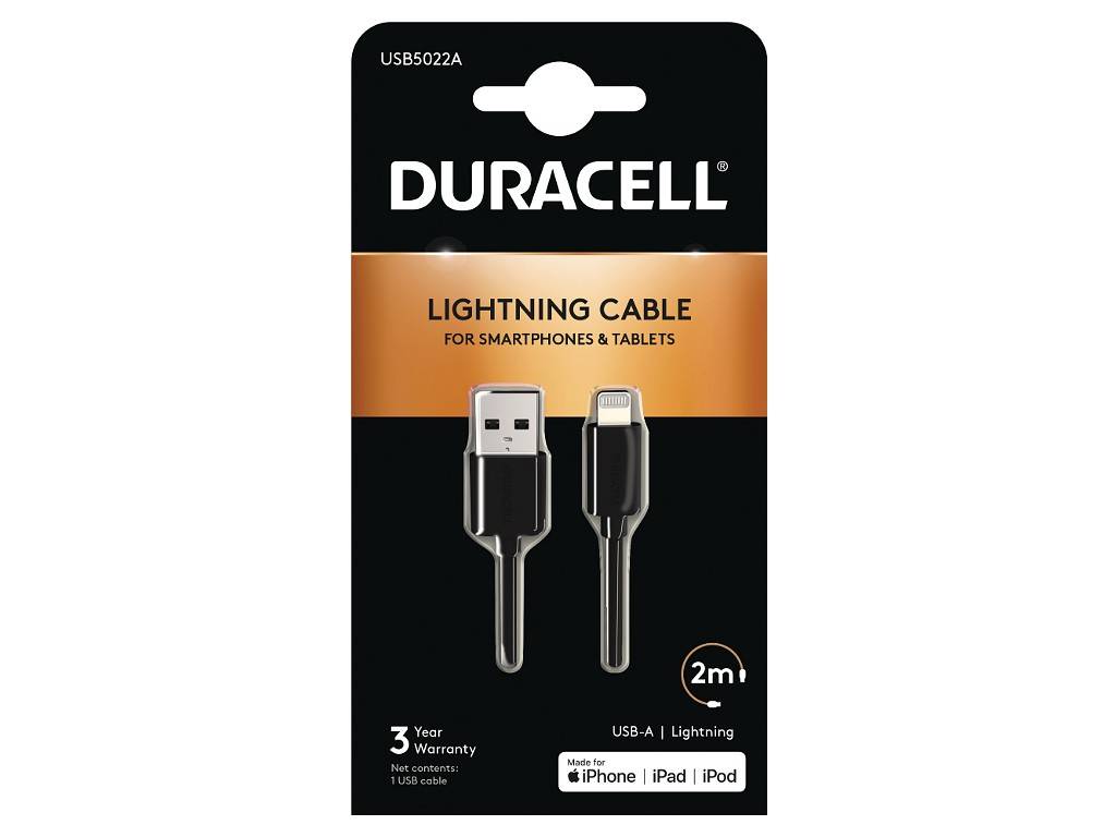Duracell USB5022A - 2 m - USB A - Lightning - 2.0 - Black