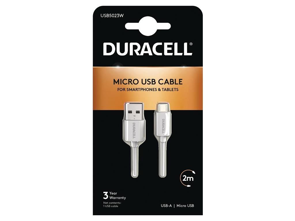 Duracell USB5023W - 2 m - USB A - Micro USB A - 2.0 - White