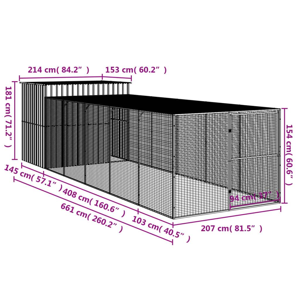 vidaXL Hundehütte mit Auslauf Anthrazit 214x661x181cm Verzinkter Stahl