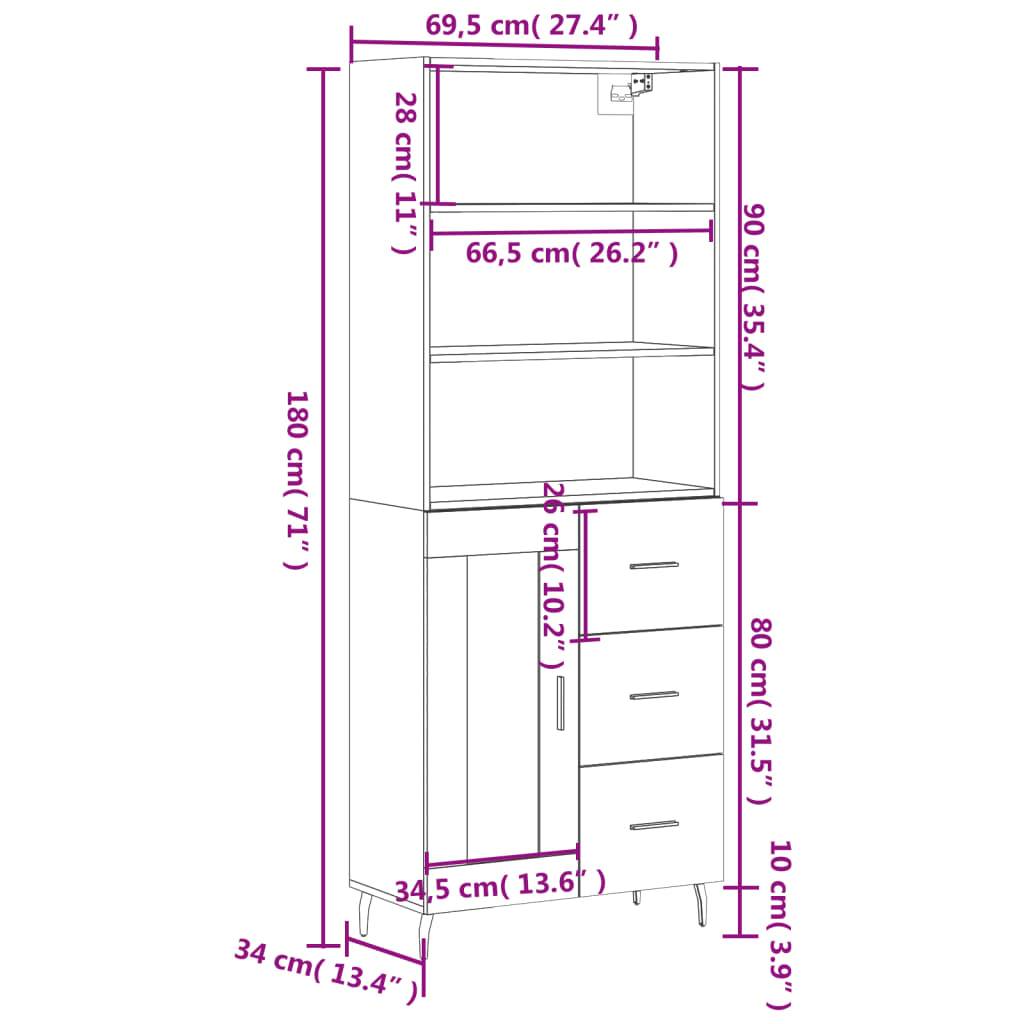 vidaXL Highboard Grau Sonoma 69,5x34x180 cm Holzwerkstoff