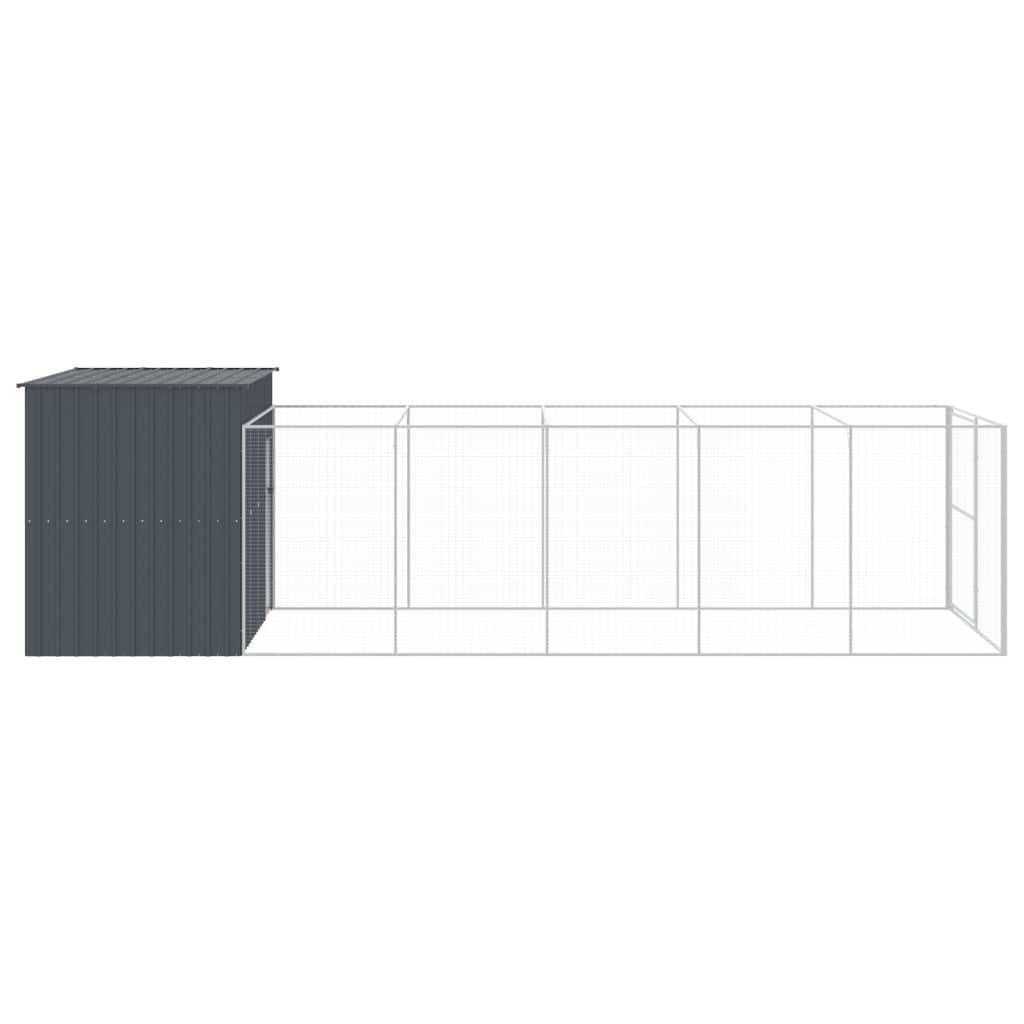 vidaXL Hundehütte mit Auslauf Anthrazit 214x661x181cm Verzinkter Stahl
