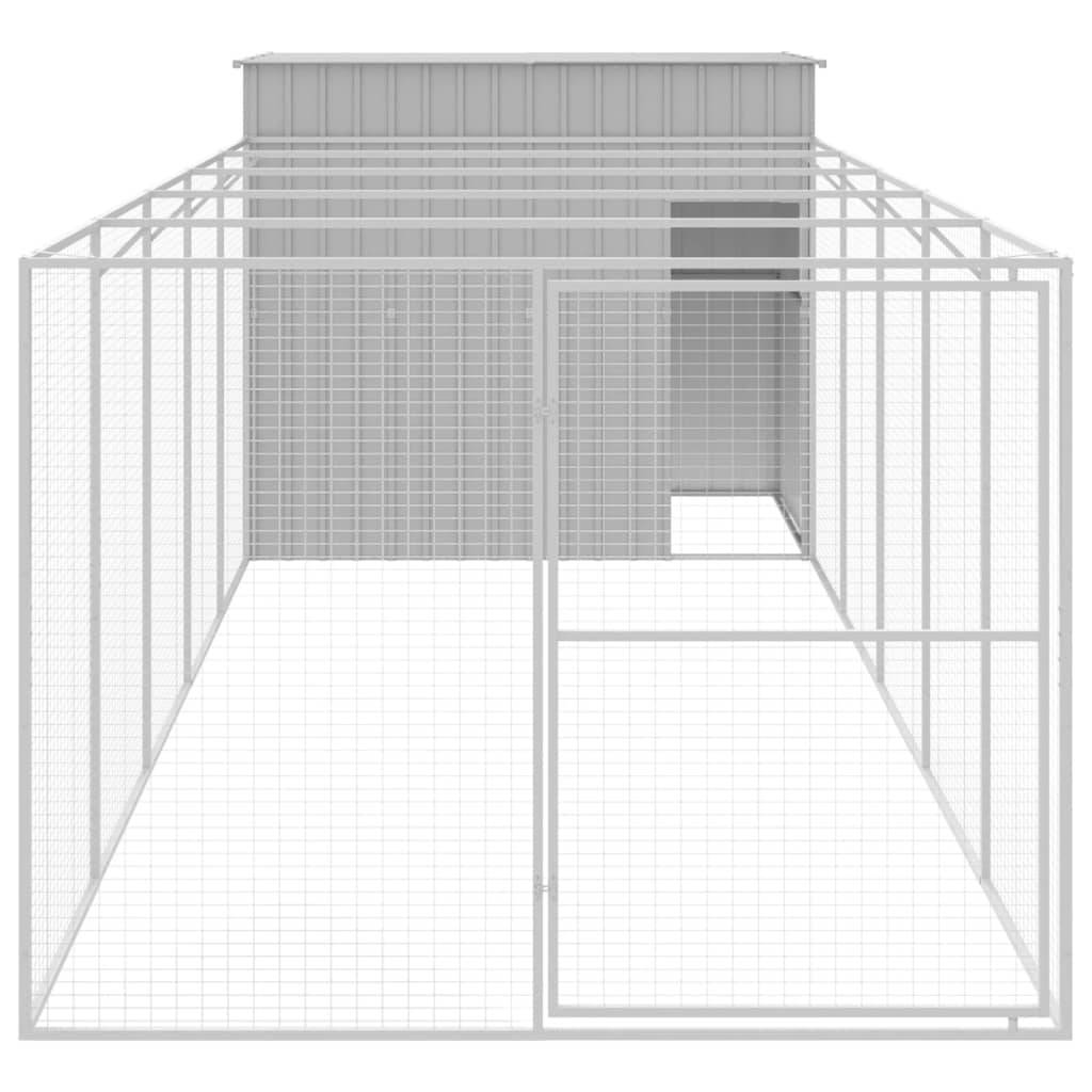 vidaXL Hundehütte mit Auslauf Hellgrau 214x661x181 cm Verzinkter Stahl