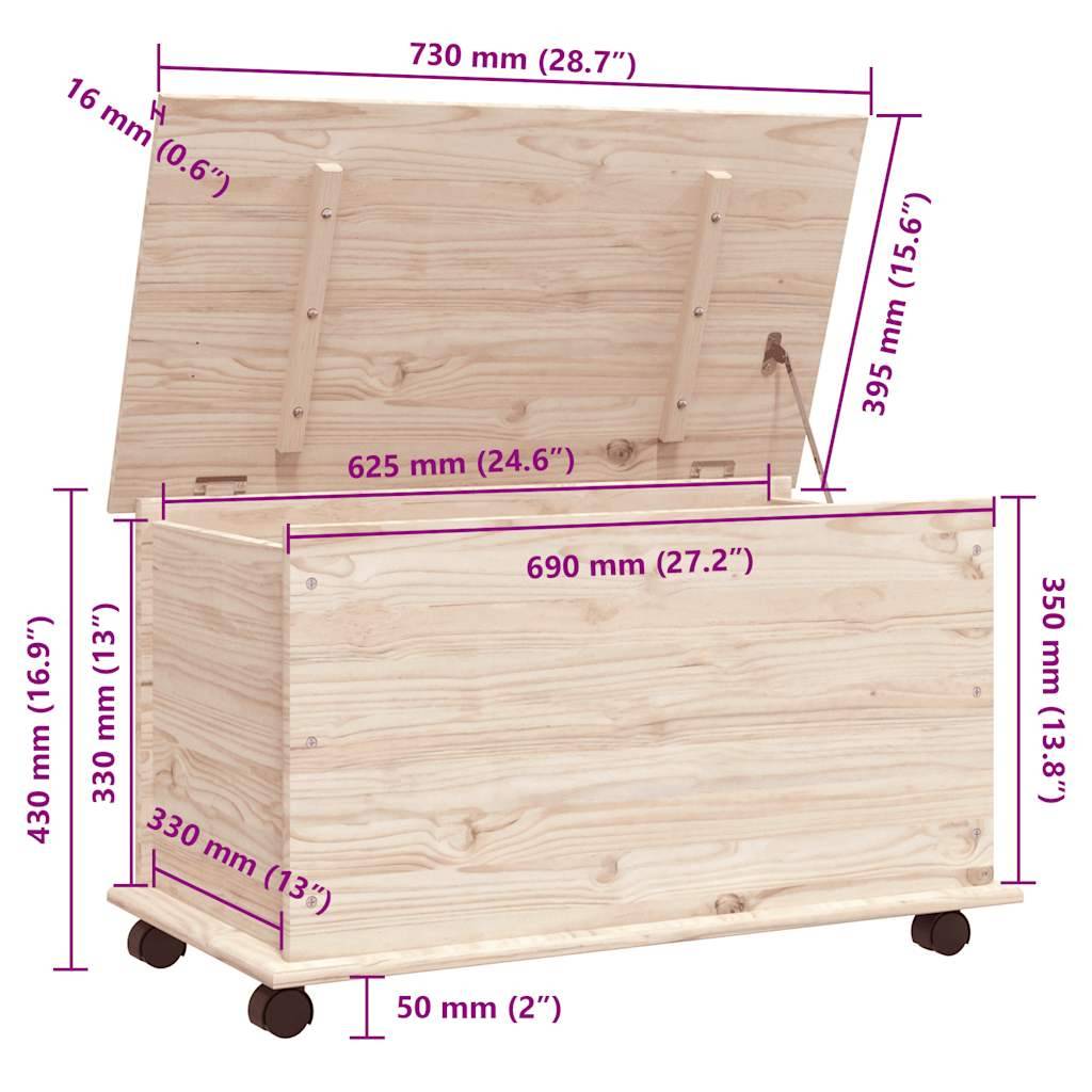 vidaXL Truhe mit Rollen ALTA 73x39,5x44 cm Massivholz Kiefer