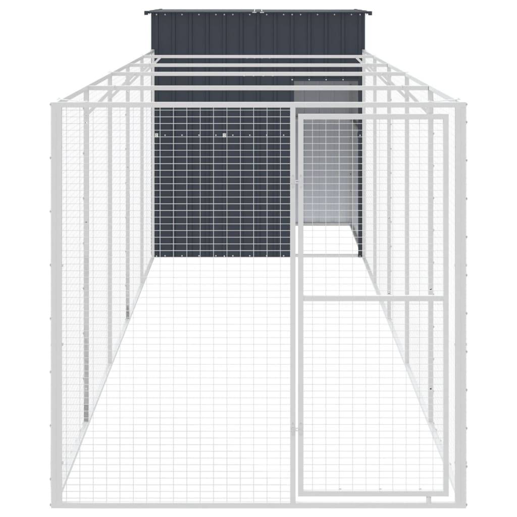 vidaXL Hundehütte mit Auslauf Anthrazit 165x659x181cm Verzinkter Stahl