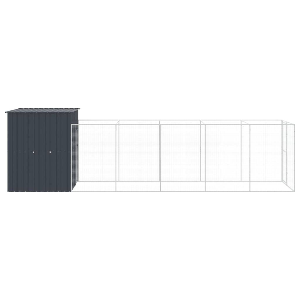 vidaXL Hundehütte mit Auslauf Anthrazit 165x659x181cm Verzinkter Stahl