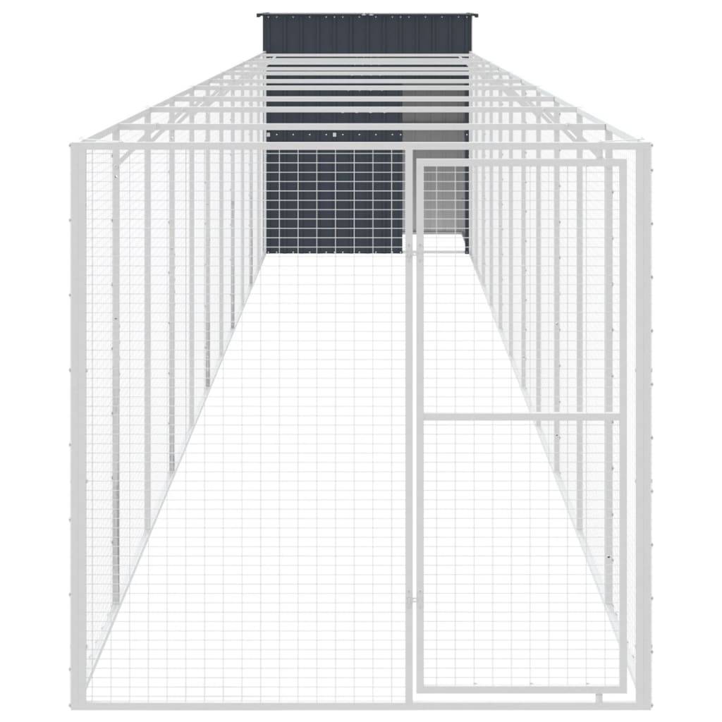 vidaXL Hundehütte mit Auslauf Anthrazit 165x1271x181 cm Stahl Verzinkt