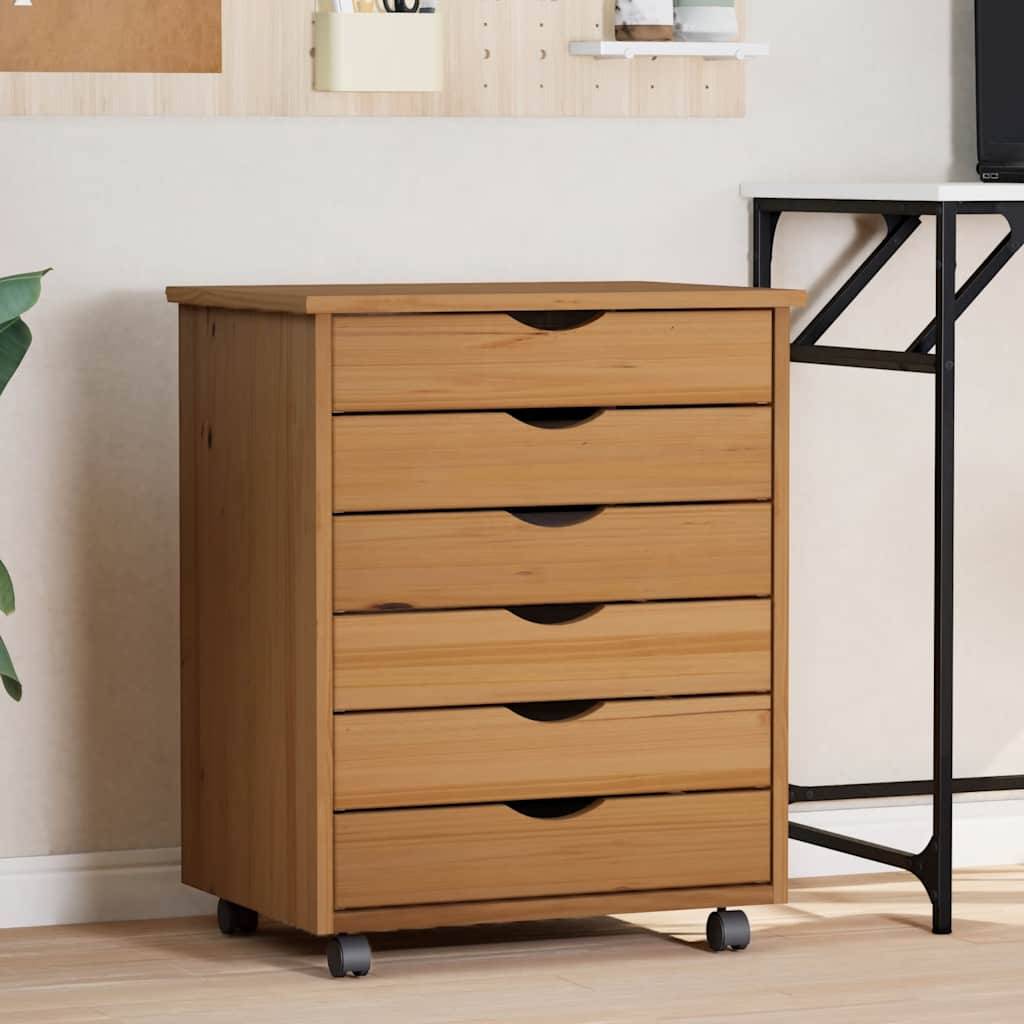 vidaXL Rollschrank mit Schubladen MOSS Honigbraun Massivholz Kiefer