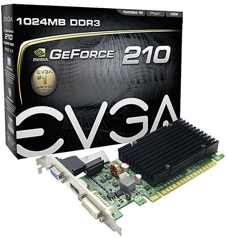 EVGA Grafikkarte Nvidia GeForce GT210 1 GB DDR3-RAM PCIe x16 DVI, VGA, HDMI® Passiv gekühlt