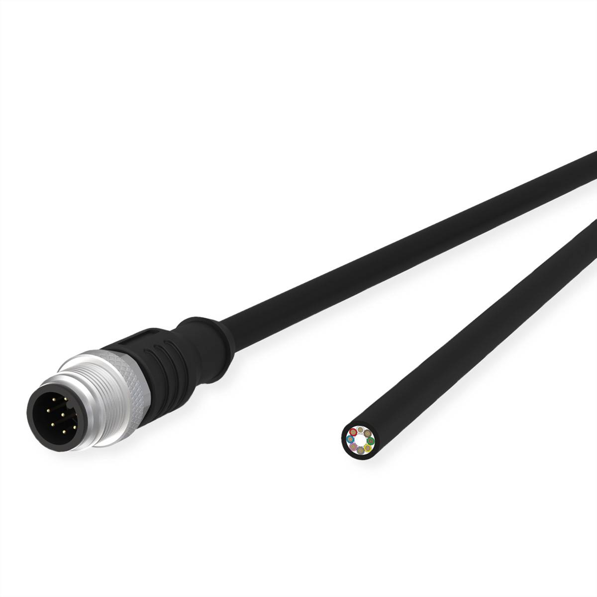 Metz Connect Sensor-/Aktorltg., M12-ST A-kodiert, gerade-freies Ende, ungeschirmt, 8polig, PUR, schwarz, 2m