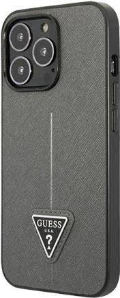 Guess GUHCP14LPSATLG iPhone 14 Pro 6.1″Silber / Silber Hardcase SaffianoTriangle Logo