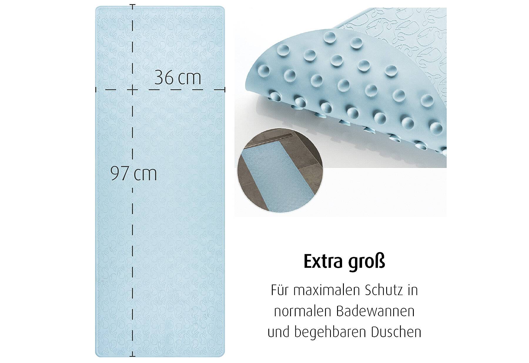 MyHappyBath Mat XL - Baby Badewannenmatte Anti-Rutsch-Oberfläche mit Walmotiven, 97 x 36