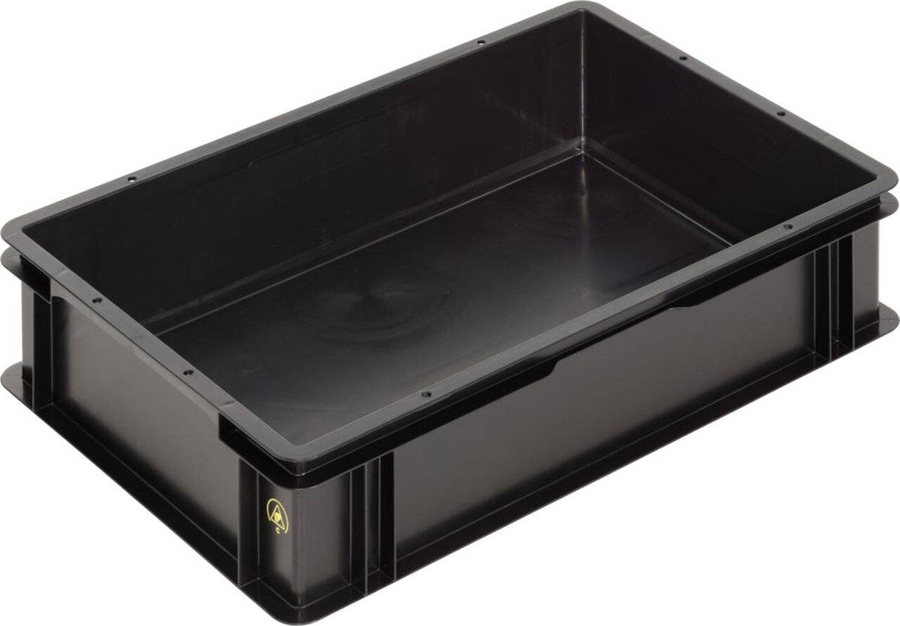 ESD Behälter BL light, Muschelgriffe, schwarz, 600 x 400 x 145 mm