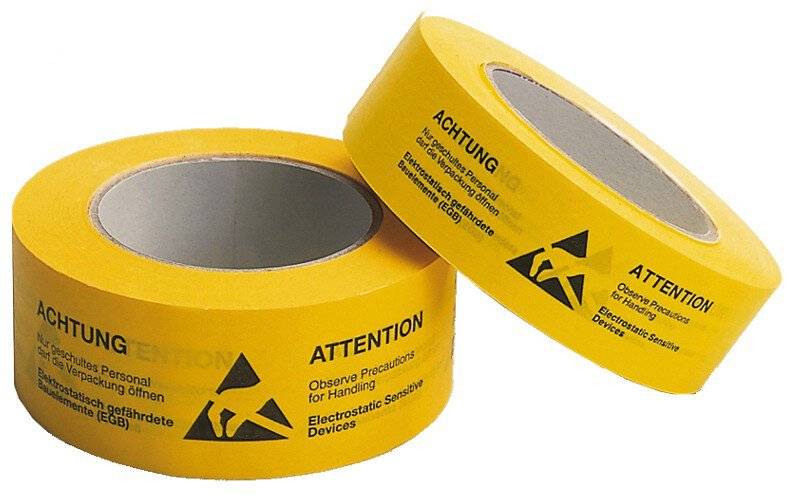 Papierklebeband, gelb, 50 mm x 66 m Rolle, deutsch/englisch