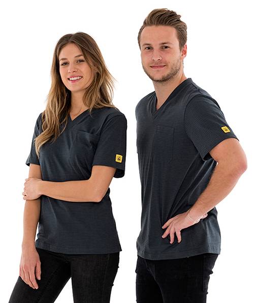 ESD-T-Shirt mit Brusttasche, V-Ausschnitt, 150g/m², dunkelgrau, XXL