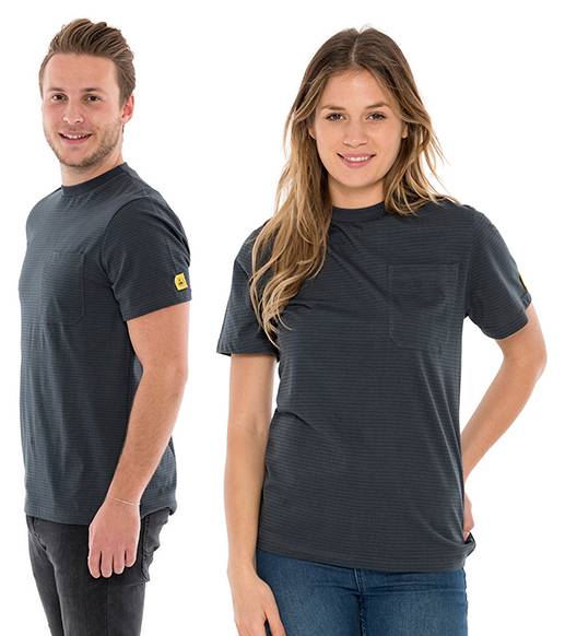 ESD-T-Shirt mit Brusttasche, rundhals, 150g/m², grau, S