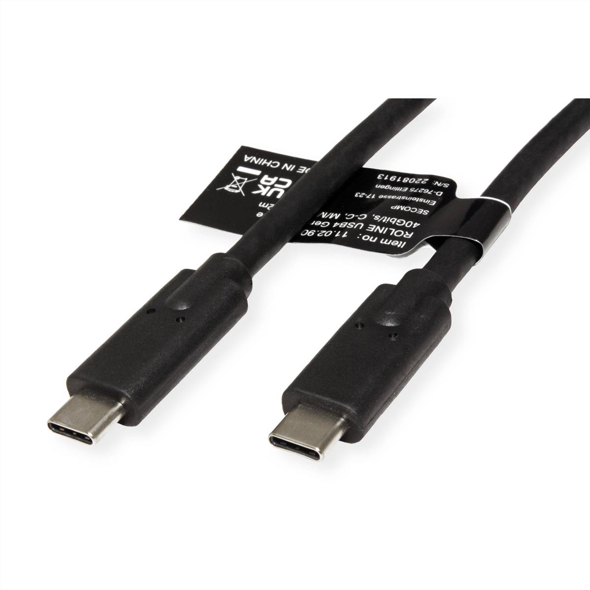 ROLINE USB4 Gen3x2 Kabel, C–C, ST/ST, 40Gbit/s, 100W, schwarz, 0,5 m