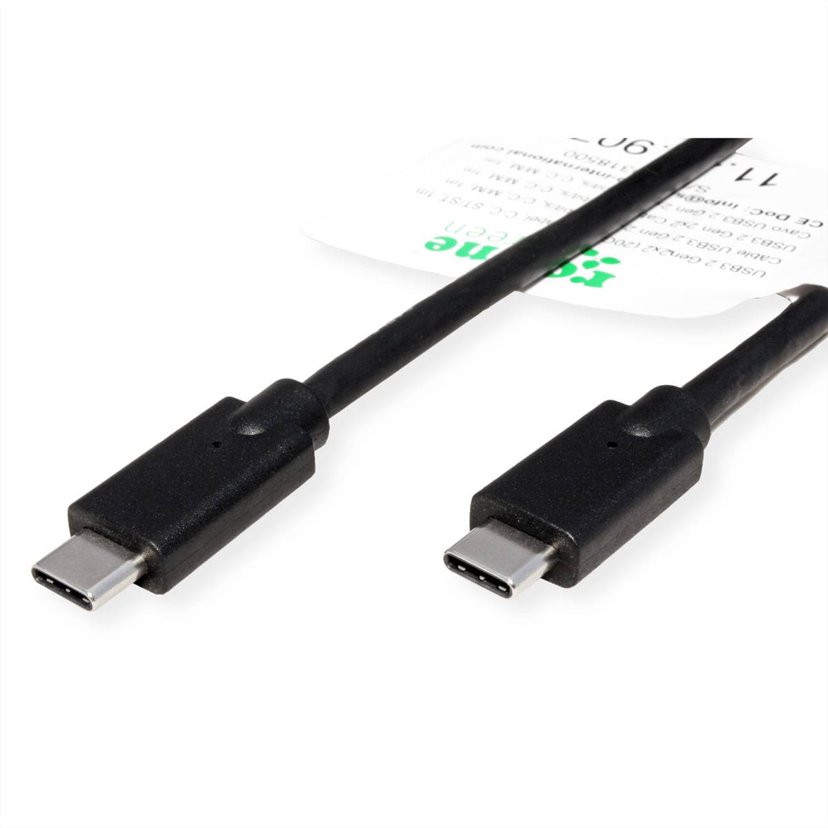 ROLINE GREEN USB 3.2 Gen 2x2 Kabel, Emark, C-C, ST/ST, 20Gbit/s, 100W, schwarz, 1,5 m