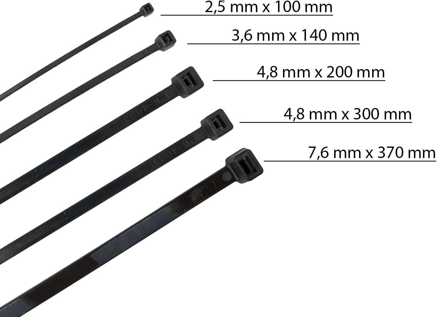Kabelbinder 100 Stück schwarz UV beständig Universalbinder 4,8 x 200 mm