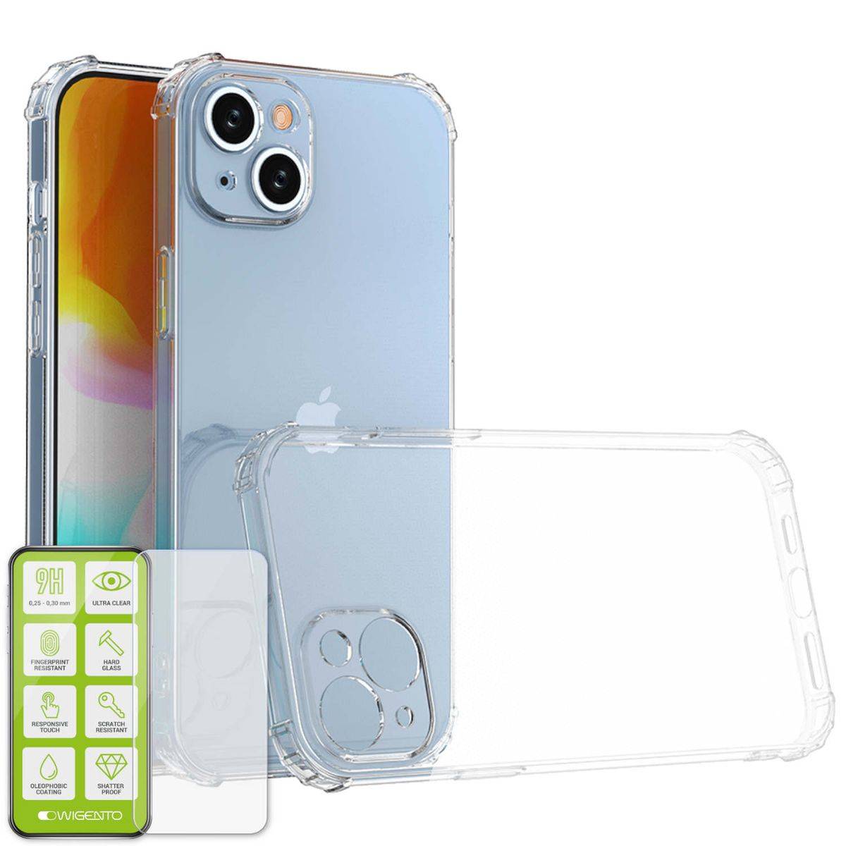 Für Apple iPhone 15 Plus Schock TPU Case Transparent + 0,26 H9 Glas Hülle Schutz