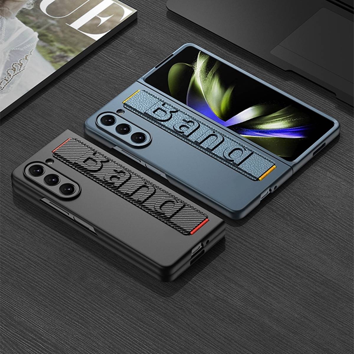 Für Samsung Galaxy Z Fold5 5G Stoßfeste Handyhülle + Armbandhalterung