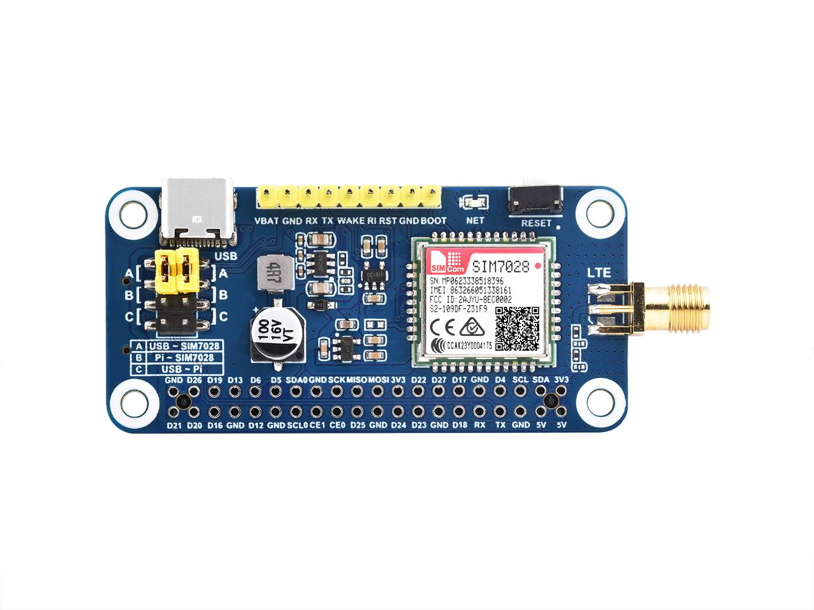 WaveShare SIM7028 NB-IoT HAT for Raspberry Pi Global Band NB-IoT Communication