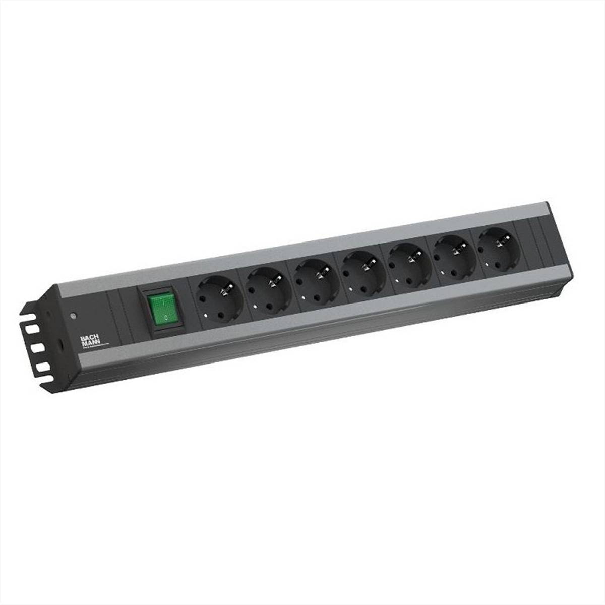 Bachmann 300.007 Steckdosenleiste mit Schalter Aluminium, Schwarz Schutzkontakt