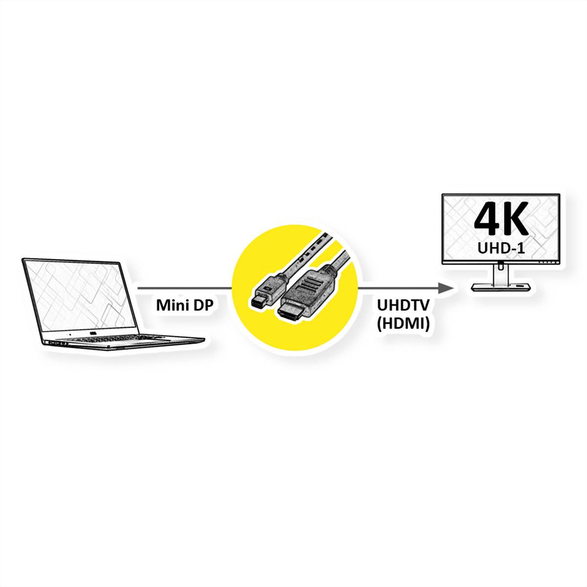 Roline Mini-DisplayPort / HDMI Adapterkabel Mini DisplayPort Stecker, HDMI-A Stecker 1.00 m Schwarz 11.04.5795 Geschirmt DisplayPort-Kabel