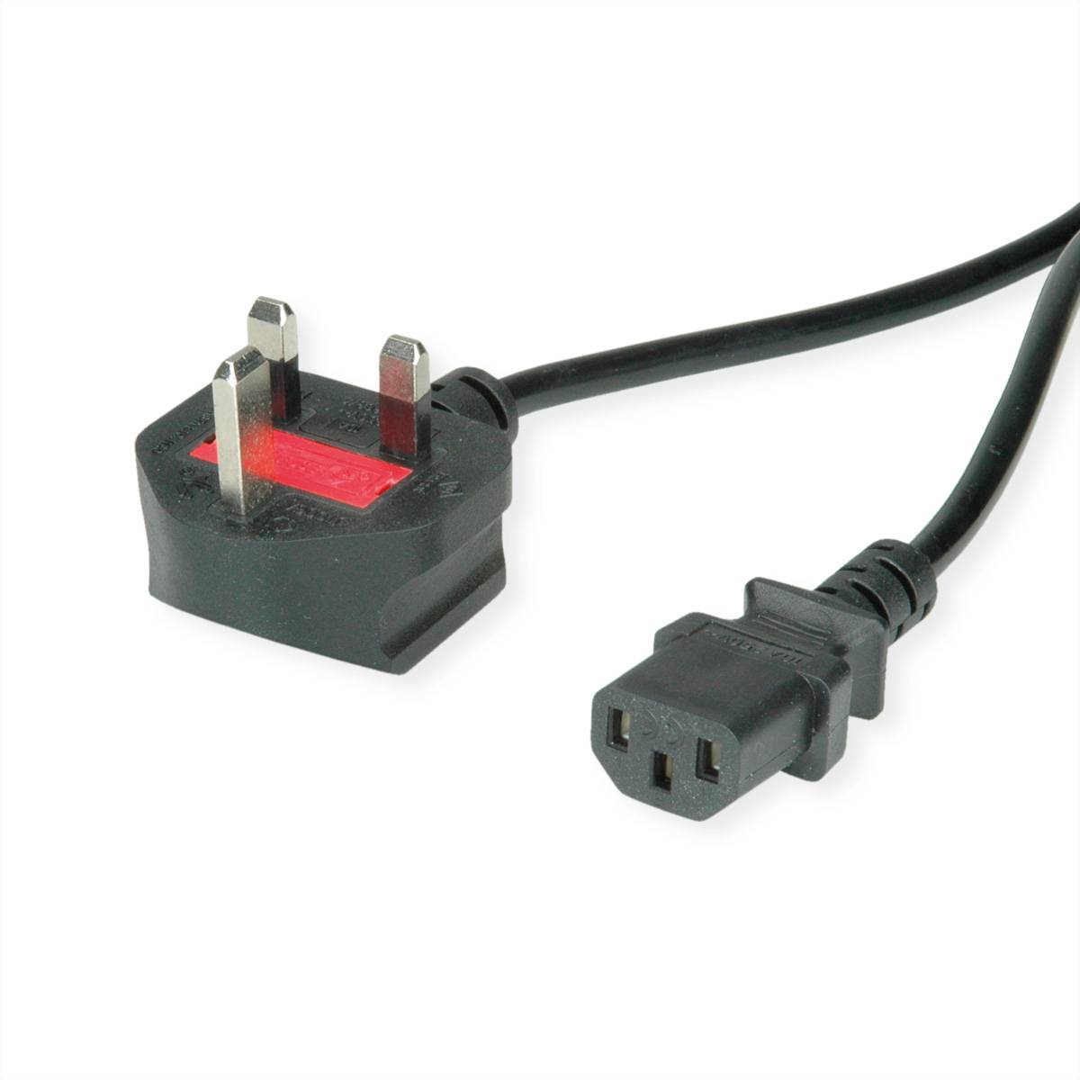VALUE - Stromkabel - BS 1363 (M) gewinkelt bis IEC 60320 C13 gerade