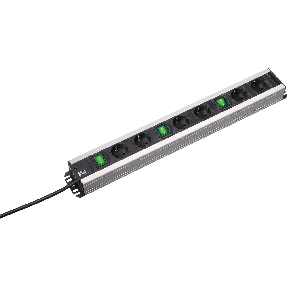 Bachmann 300.050 Steckdosenleiste mit Schalter Schwarz, Aluminium Schutzkontakt