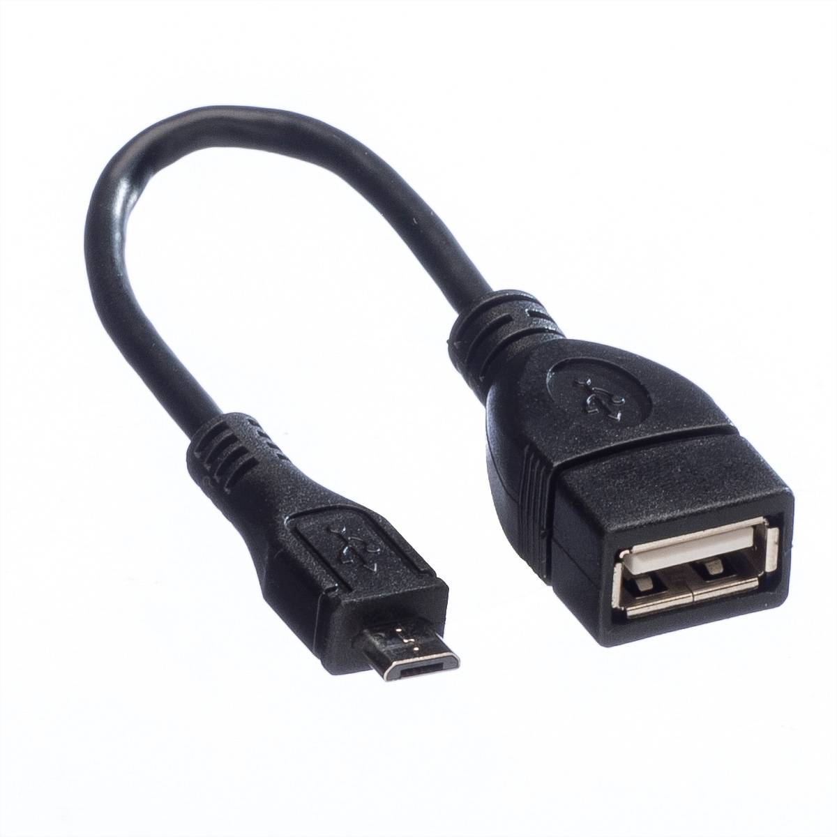 Value USB-Kabel USB 2.0 USB-Micro-B Stecker, USB-A Buchse 0.15m Schwarz Geschirmt 11.99.8311