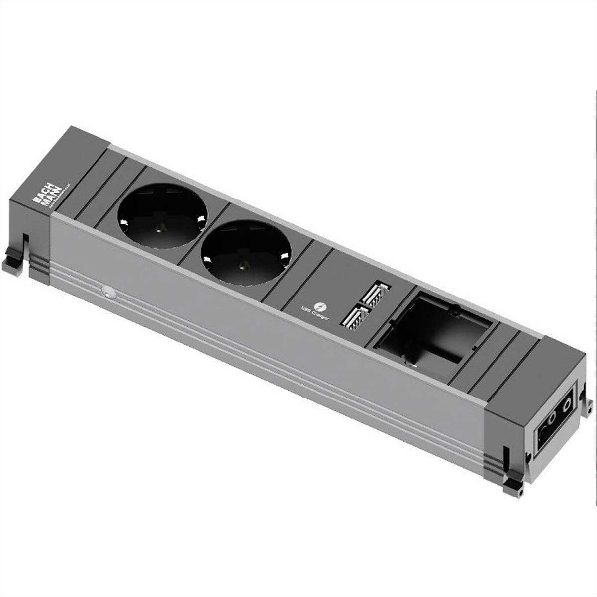 Bachmann 909.0056 Steckdosenleiste ohne Schalter Aluminium, Schwarz Schutzkontakt