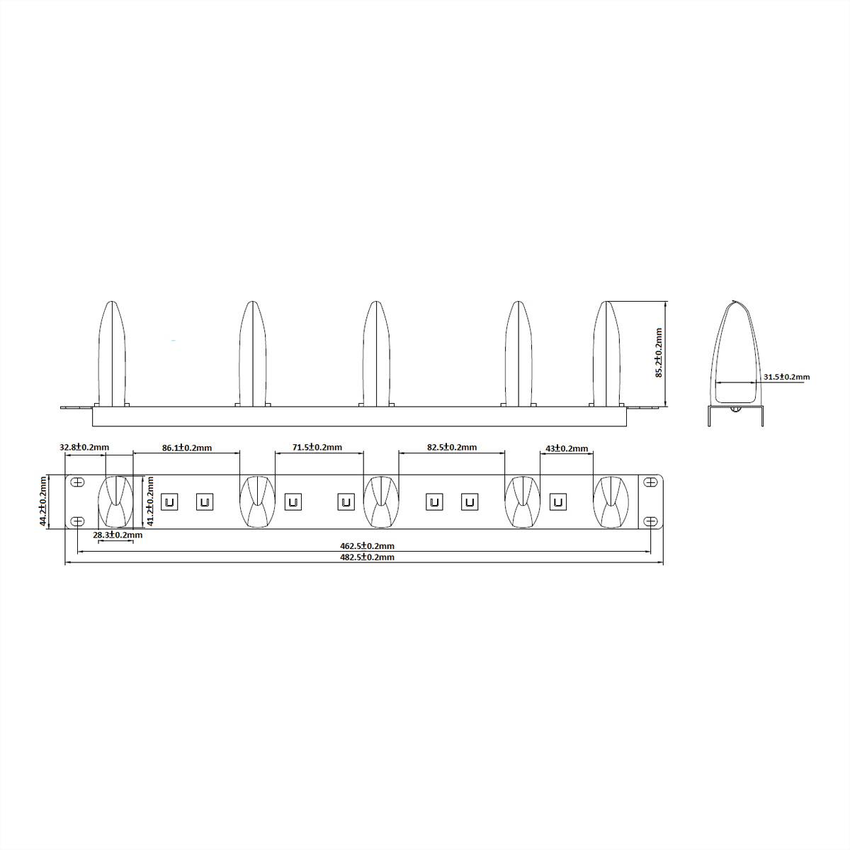 VALUE 19"-Frontplatte 1HE mit 5 Kabelösen, schwarz