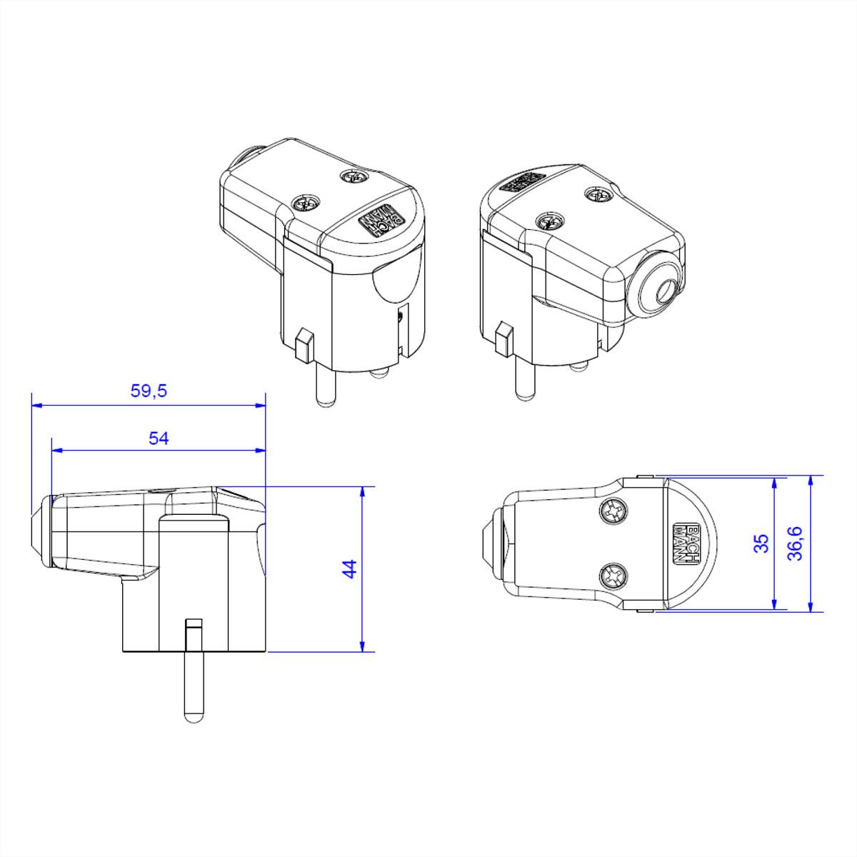 Bachmann 960.302 Schutzkontakt-Winkelstecker Polyamid 250 V Lichtgrau (RAL 7035) IP20