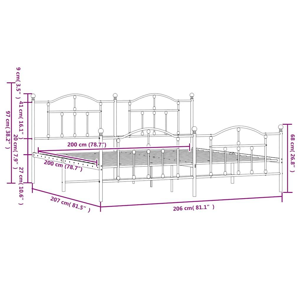 vidaXL Bettgestell mit Kopf- und Fußteil Metall Schwarz 200x200 cm