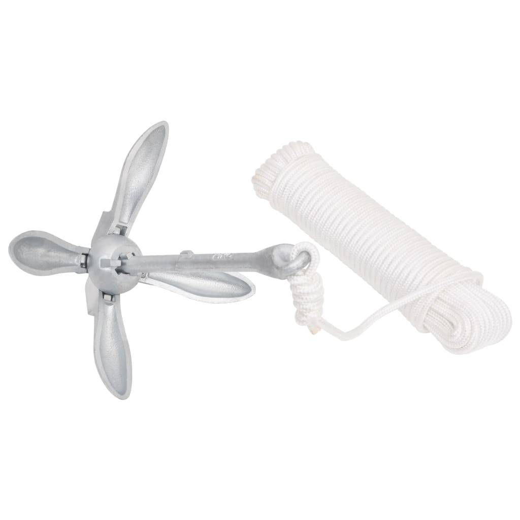 vidaXL Klappanker mit Seil Silbern 2,5 kg Temperguss