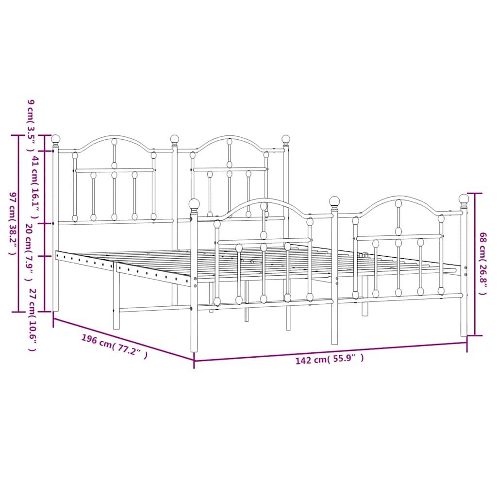 vidaXL Bettgestell mit Kopf- und Fußteil Metall Weiß 135x190 cm