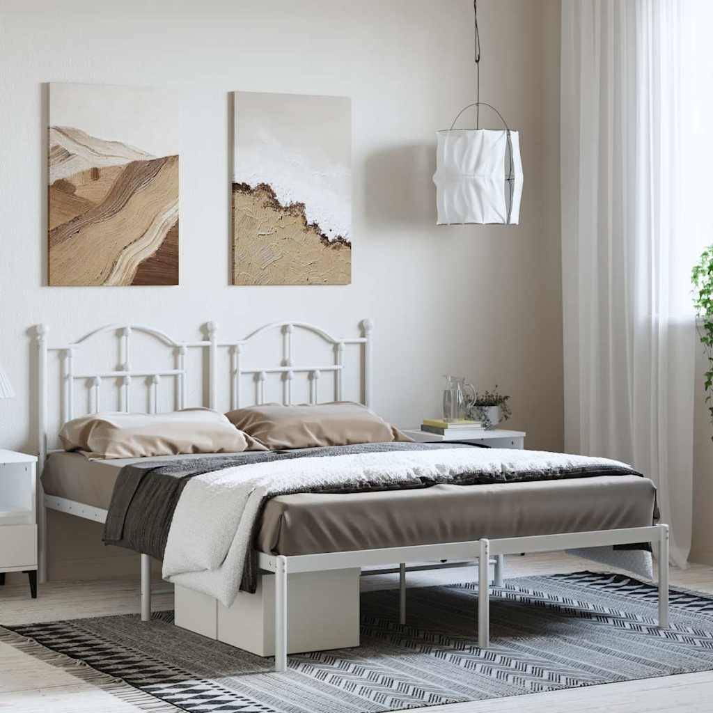 vidaXL Bettgestell mit Kopfteil Metall Weiß 150x200 cm