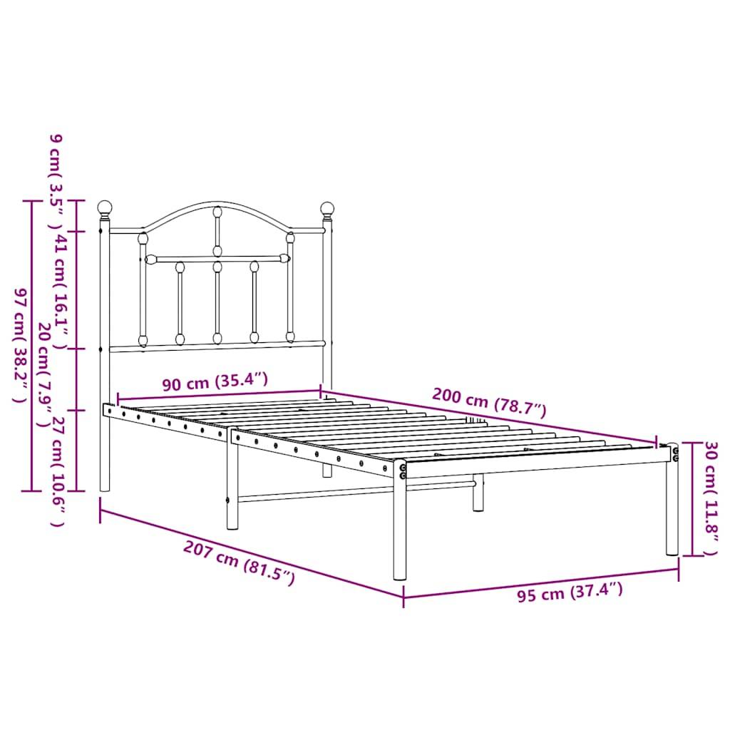 vidaXL Bettgestell mit Kopfteil Metall Schwarz 90x200 cm